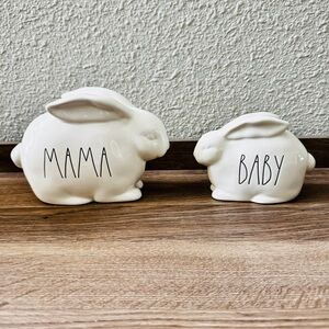 Rae Dunn Mama and Baby Ceramic Bunny Figures